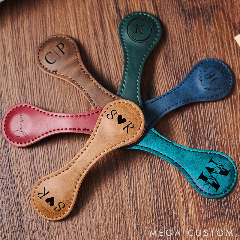 Personalized Engraved Magnetic Bookmark Custom Leather Magnet Book Clip Design with Name or Initials Unique Book Accessories for Book Lover
