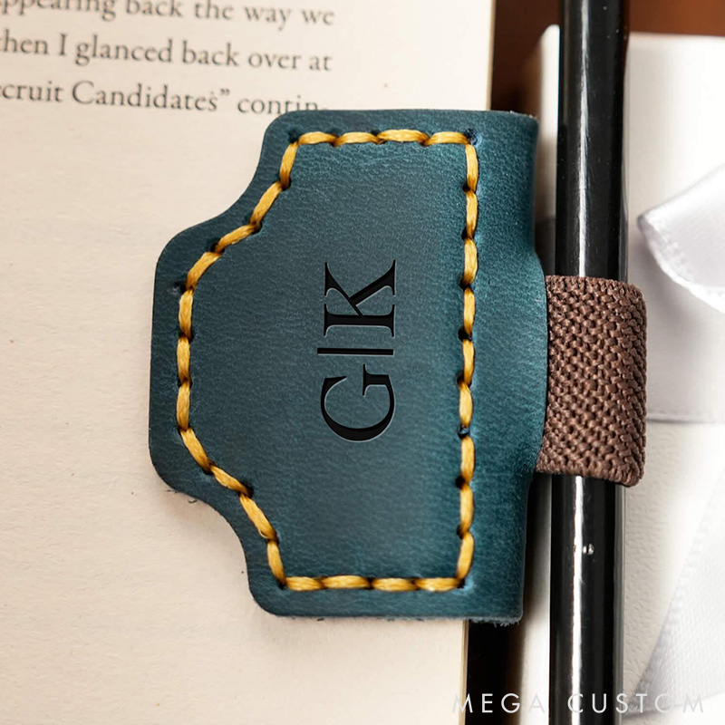 Personalized Leather Magnetic Bookmark with Pen Clip Engraved Magnet Book Clip Design with Name or Initials Handmade Reader Gift