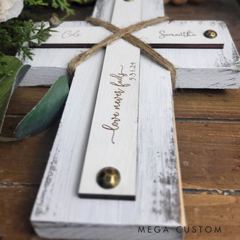 Personalized Love Never Fails Wood Wall Cross with Name Home Decor Wedding Gift Religious Gift 