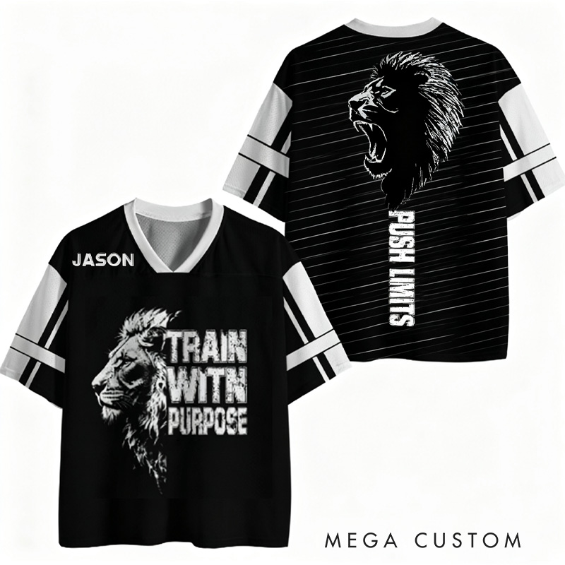 Personalized Fitness Lion Jersey Athletic Shirt Workout Jersey Weightlifting Outfit Gym Shirt Gift for Sports Lovers
