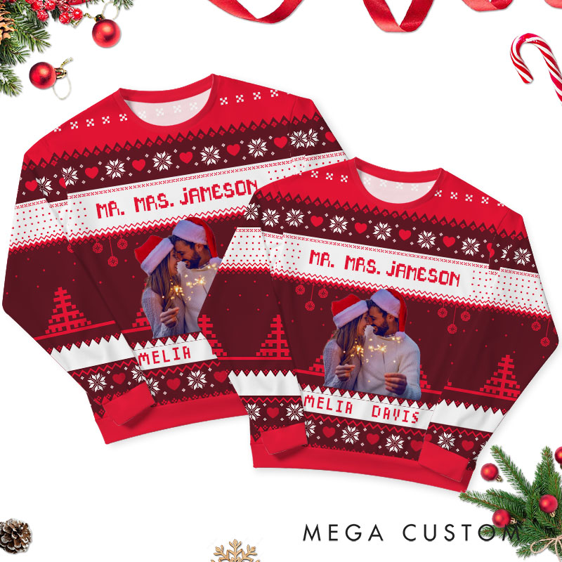 Personalized Christmas Sweater with Couple Photo Custom Couple Ugly Sweater Wedding Anniversary Gift Sweater for Husband Wife