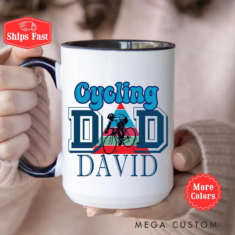 Personalized Cycling Dad Mug Cycling Coffee Cup Fathers Day Gifts for Dad Bicycle Lover Dad Birthday Gift from Kids