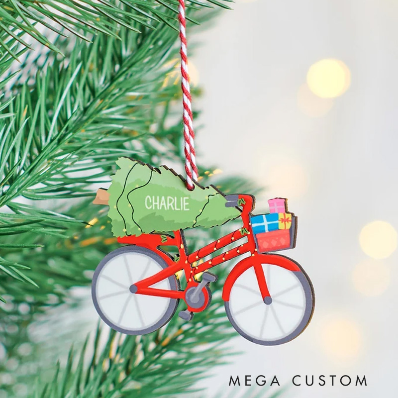 Personalized Festive Bicycle Decoration Bicycle Flat 2D Acrylic Christmas Ornament Tree Hanging Decor Cycling Ornament Gift for Cyclists and Bike Lovers