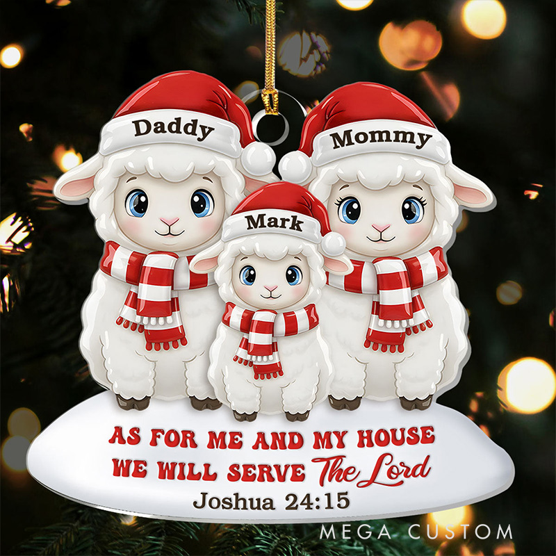 Personalized as for me and My House we will Serve the Lord Sheep Acrylic Ornament with Name Religious Gift for Christian Family