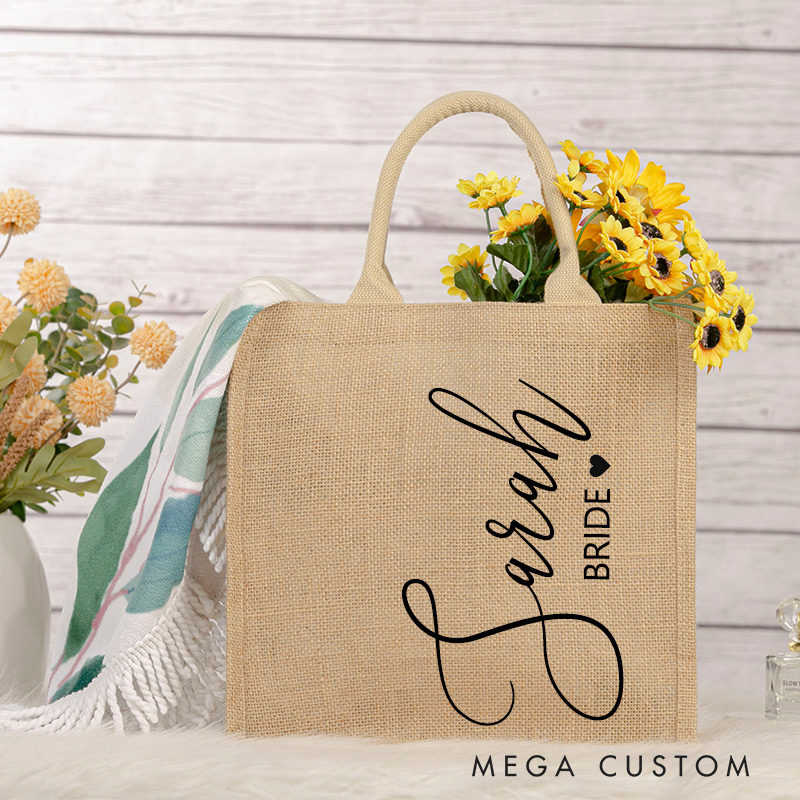 Personalized Bridesmaid Burlap Tote Bags Bride Beach Jute Bag Bridal Shower Party Gift Bridesmaid Gift Idea