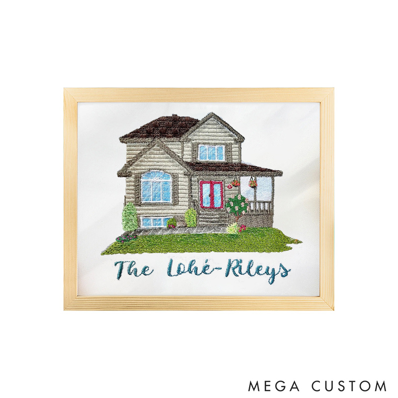 Personalized Embroidered House Photo Frame with Family Name Home Decor Wedding Housewarming Christmas Gift for Family Friends
