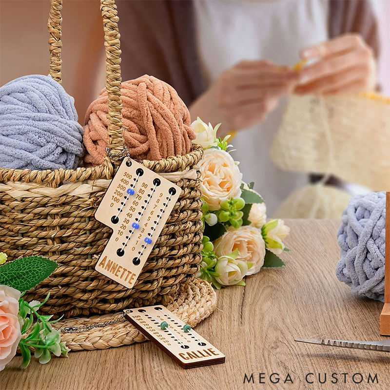 Personalized Multicolor Beaded Wooden Sewing Row Counter with Name Engraved Knitting Tool to Assist Counting Birthday Gift for Knitting Lovers