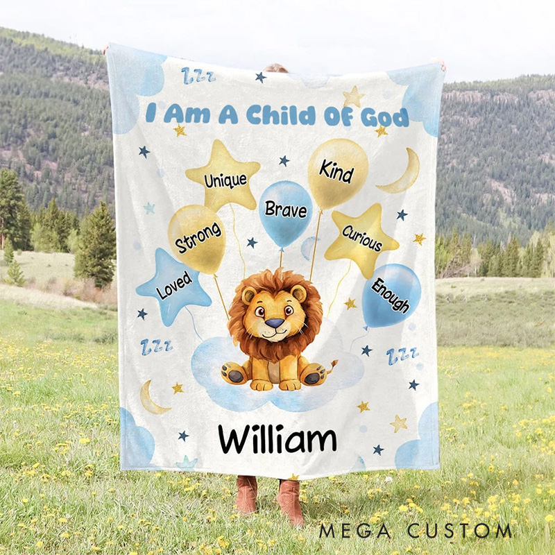 Personalized Cute Lion Elephant Animal Soft Throw Blanket with Name and Positive Affirmations Birthday Baby Shower Gift Religious Gift for Kids