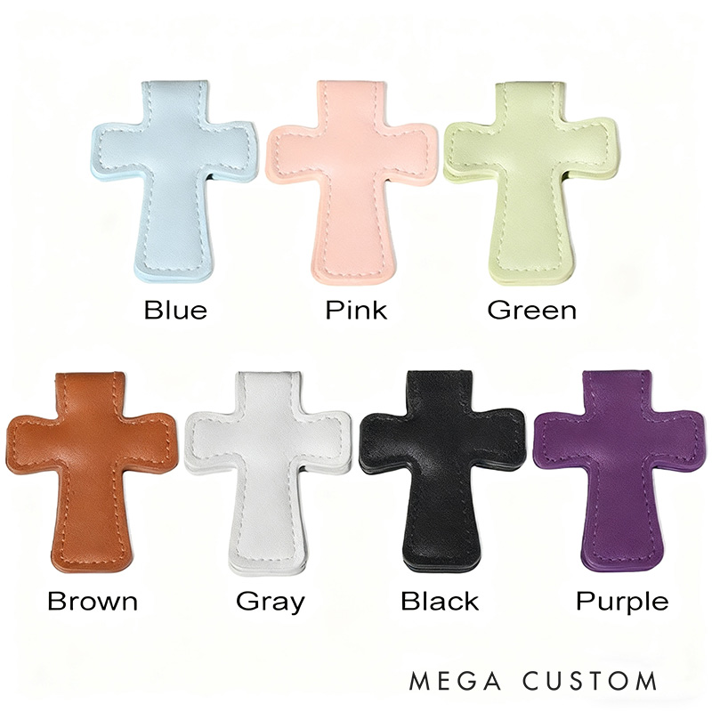 Personalized Birth Flower PU Leather Cross Magnetic Bookmark Clip with Name Reading Supplies First Communion Baptism Gift for Christians Bookworms