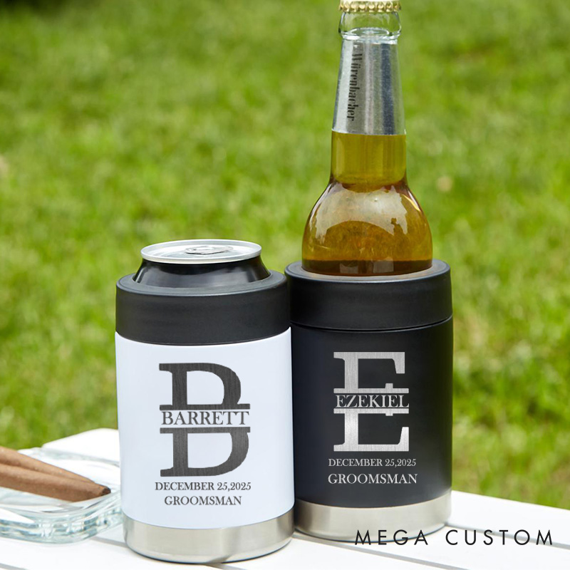 Personalized Groomsman Can Cooler Metal Can Holder Groomsmen Gift Beer Can Holder Bachelor Party Favors
