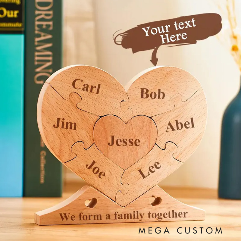 Personalized Wooden Heart Family Unity Puzzle Plaque Custom Engraved Wooden Heart Puzzle Family Name Decor Home Decoration New Home Housewarming Gift