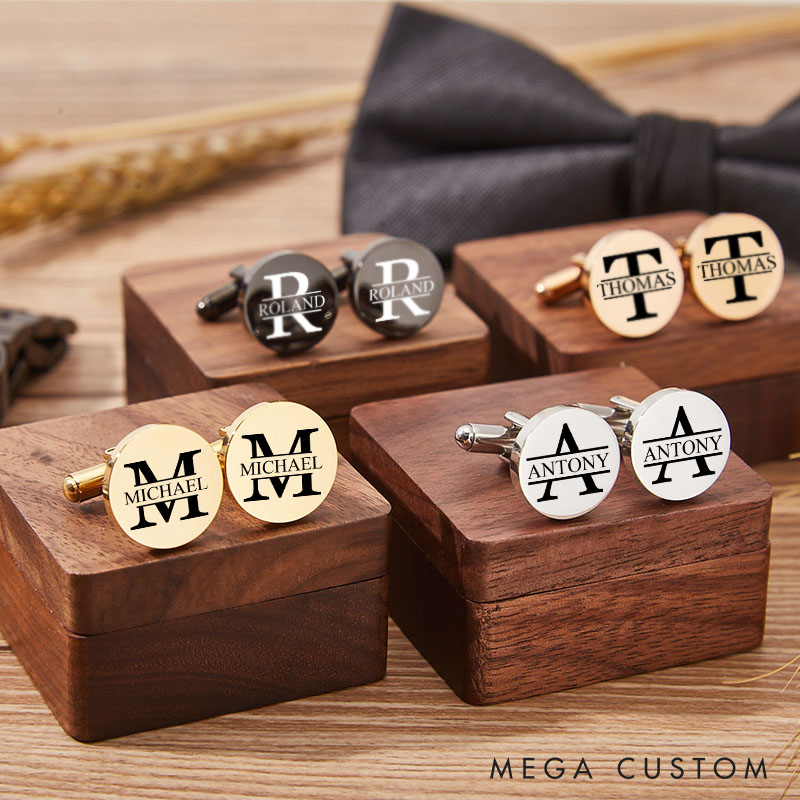 Personalized Groomsman Cufflink Gift Box Engraved Wooden Cufflink Box with Cufflinks Wedding Party Favors Gift for Groom Best Man
