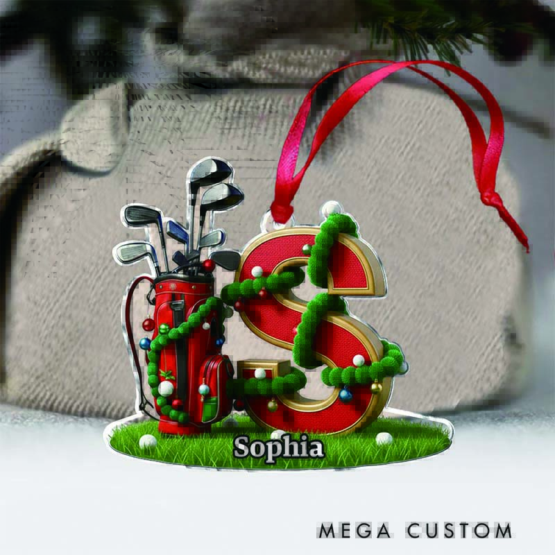 Personalized Golf Acrylic Ornament Initial Christmas Gift Gift for Golf Lovers Customizable with Initials and Name