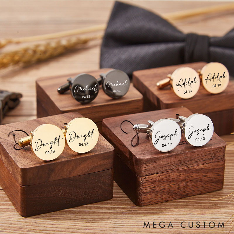 Personalized Wooden Cufflink Box Set Custom Handcrafted Wedding Party Gift Cufflinks Box Bachelor Party Favors Cufflink Engraved Men's Cufflinks