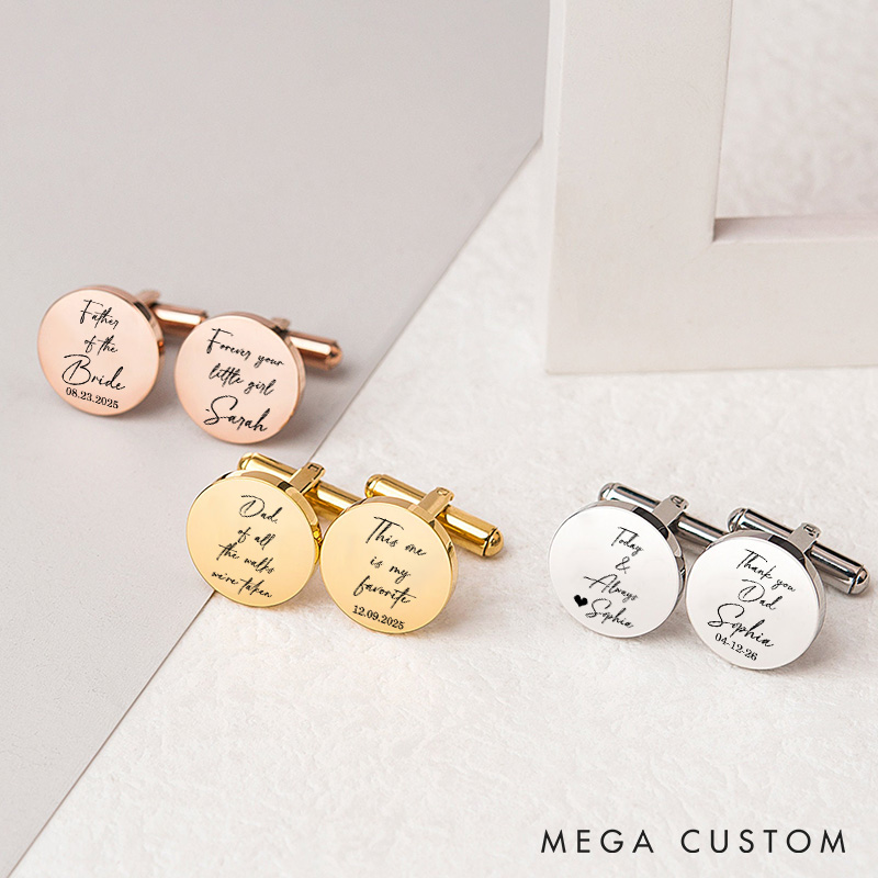 Personalized Father of the Bride Cufflinks Engraved  Steel Cufflinks for Bride Dad Wedding Favors Cufflink for Dad