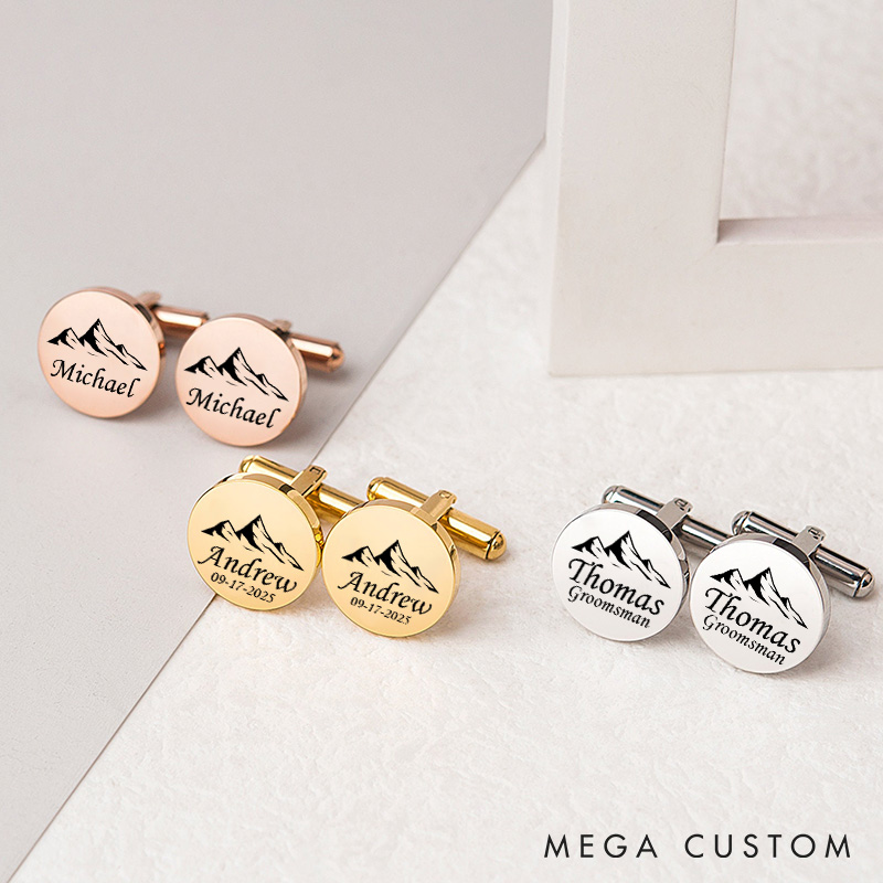 Personalized Engraved Mountain Design Cufflinks Custom Cufflinks for Groom Groomsman Wedding Bachelor Party Gift Cuff Link Best Man Gift