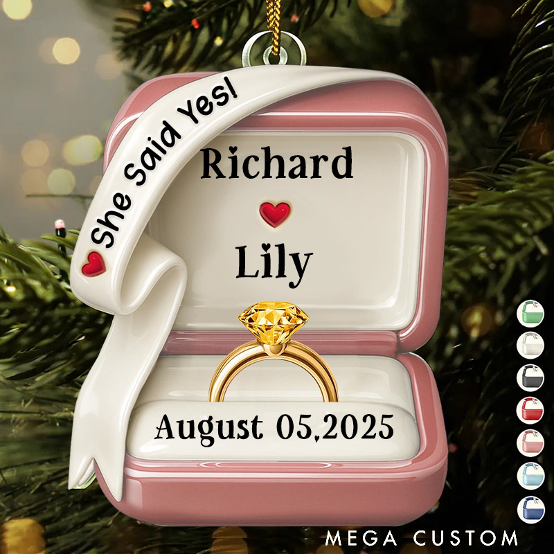 Personalized She Said Yes Engaged Married Ceramic Effect Ring Box Ornament For Just Married Newlyweds Couple Christmas Gift