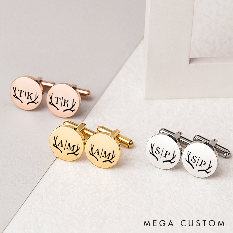 Personalized Engraved Antler Design Cufflinks Custom Wedding Party Gift Cufflink Groomsmen Groom Gift Bachelor Party Favors Cuff Link