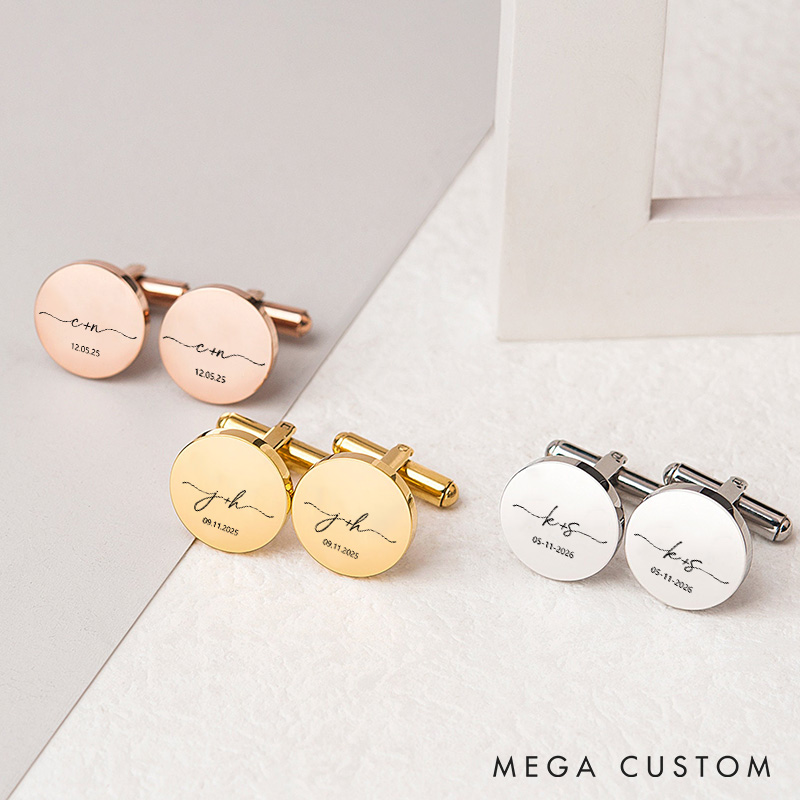 Personalized Minimalist Signature Cufflinks  with Initials and Dates Custom Mental Cufflinks for Husband Boyfriend Engraved Men's Cufflink