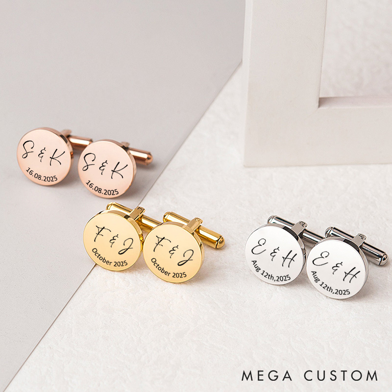 Personalized Elegant Initials and Date Cufflinks Perfect Wedding Keepsakes for Men Engraved Husband Boyfriend Cufflinks