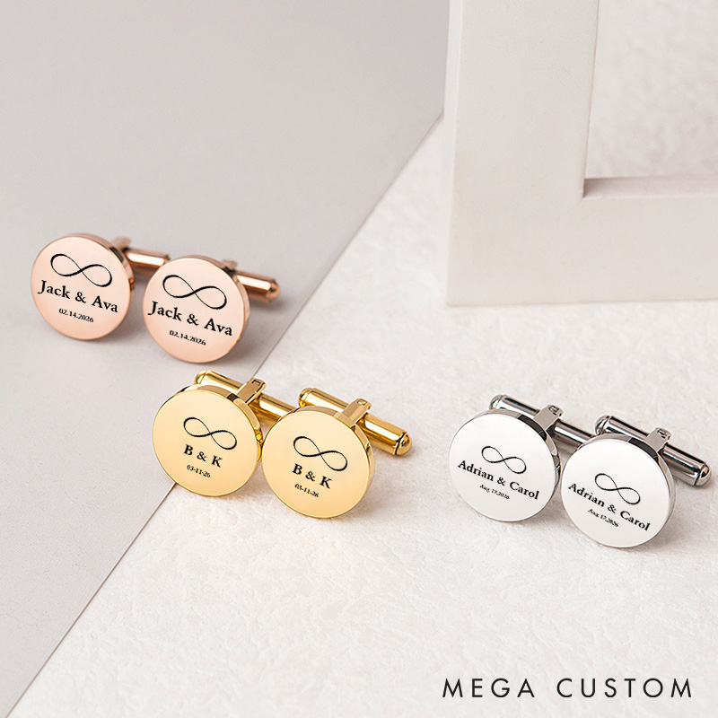 Personalized Infinity Symbol Cufflinks Custom Eternal Love Keepsakes Cufflinks for Men Husband Cufflinks with Couple Name