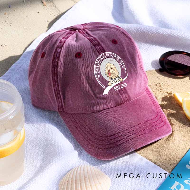 Personalized Dog Lover This Human Belongs to Me Washed Cap