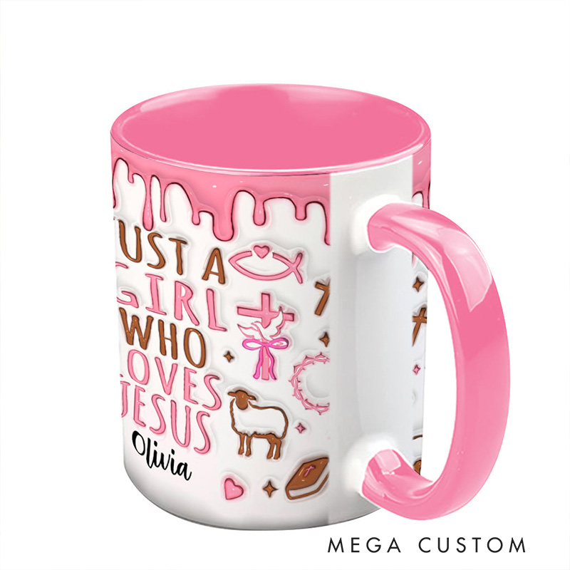 Personalized Just a Girl who Loves Jesus Ceramic Mug with Name Religious Inspirational Gift Birthday Gift for Girls