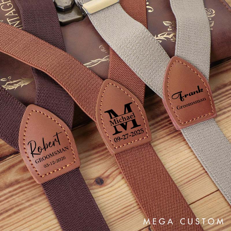 Personalized Leather Suspenders Custom Groomsman Wedding Gift Suspenders Bachelor Party Favors Suspenders Best Man Gift Groom Gift Suspenders