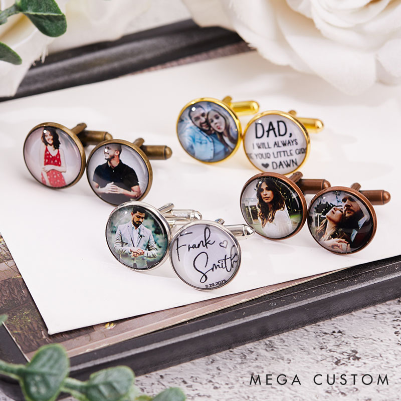 Personalized Photo and Message Cufflinks Custom Groom Groomsmen Wedding Cufflinks Photo Cufflinks for Husband Valentine Gift for Him
