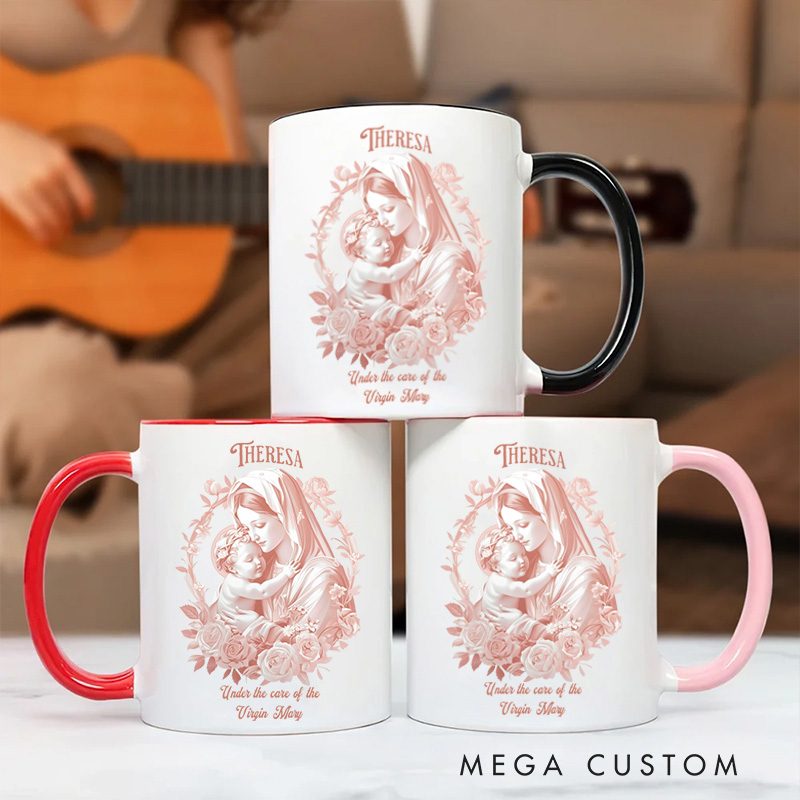 Personalized Virgin Mary Ceramic Mug with Name Religious Inspirational Gift Catholic Gift for Women