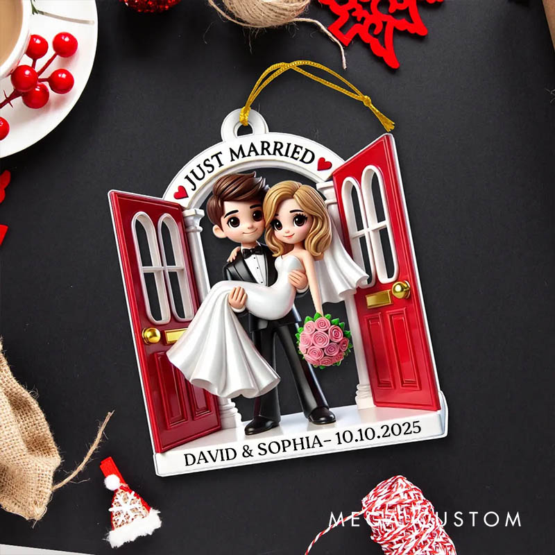 Personalized Couple Wedding First Christmas Married Acrylic Christmas Ornament Newlywed Just Married Threshold 3D Effect Xmas Ornaments for Him Her