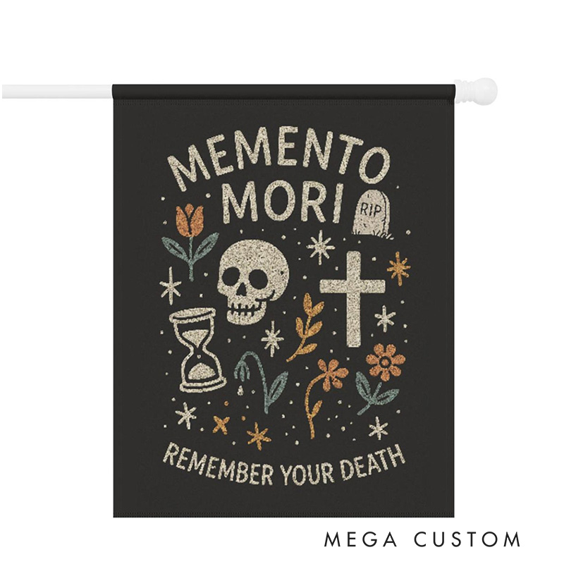 Personalized Memento Mori Garden Flag with Custom Text Christian Halloween Home Decor Religious Gift Catholic Gift 