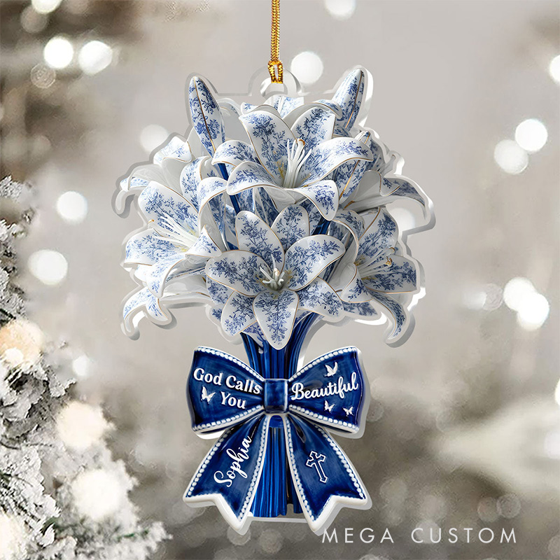 Personalized Floral God Calls you Beautiful Acrylic Ornament with Name Religious Gift for Women and Girls