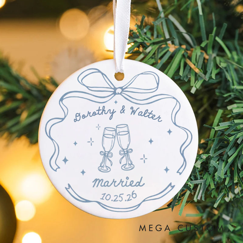 Personalized Couple Romantic Wedding Bow Ceramic Ornament Custom Newlyweds Married Ornament Our First Christmas Ornament Engagement Bridal Shower Gift