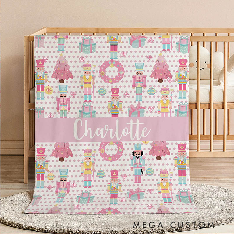 Personalized Cute Christmas Nutcracker Soft Throw Blanket with Name Home Decor Birthday Christmas Gift for Kid Girl