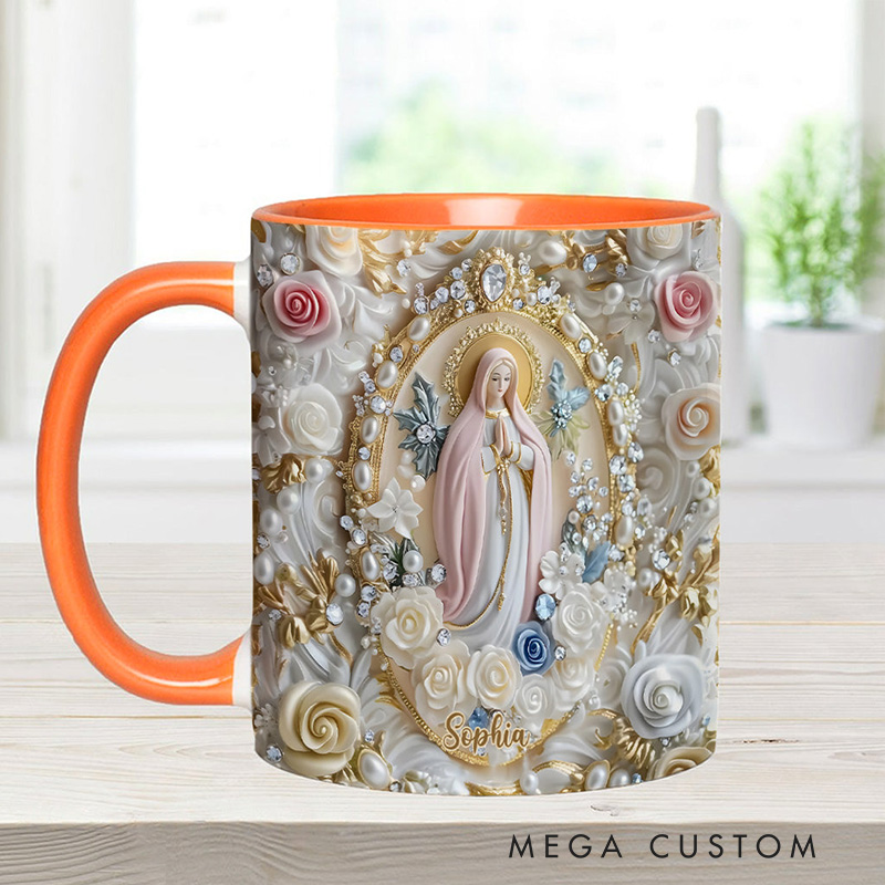 Personalized Virgin Mary Believer Ceramic Mug with Name Religious Inspirational Gift Catholic Gift for Women