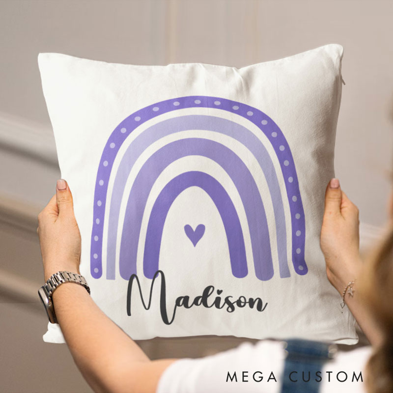 Personalized Rainbow Birth Stats Throw Pillows Featuring Baby's Details And Cheerful Colors Throw Pillows
