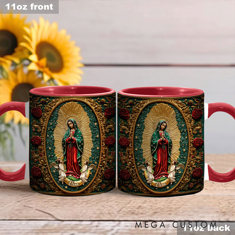 Personalized Our Lady of Guadalupe Ceramic Mug with Name Religious Inspirational Gift Catholic Gift for Women