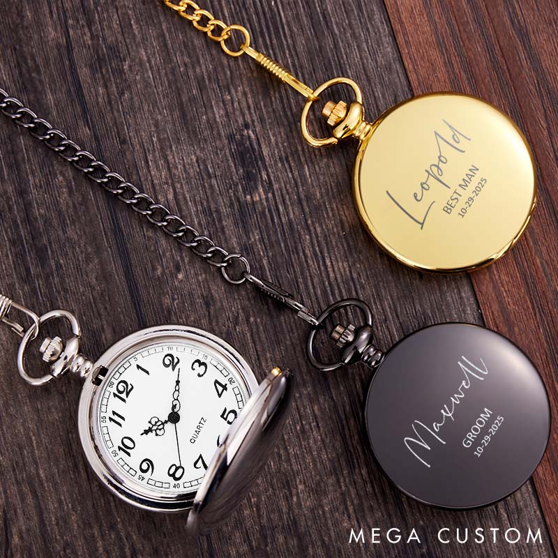 Personalized Wedding Party Pocket Watch Custom Best Man Gift Pocket Watch with Chain Groomsmen Proposal Gift Watch