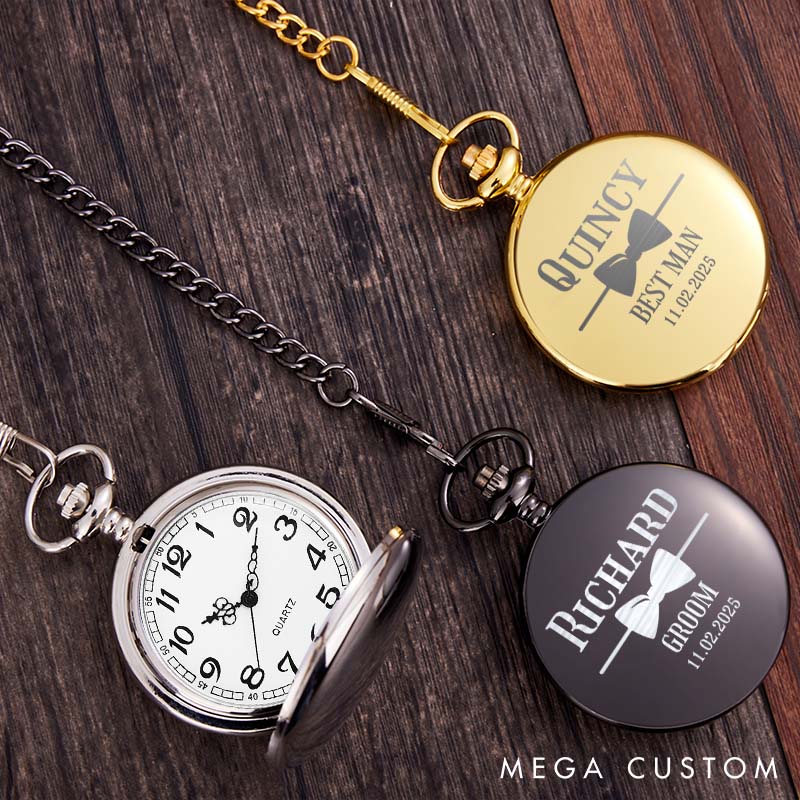 Personalized Best Man Pocket Watch with Chain Custom Engraved Pocket Watch for Wedding Party Groomsmen Gift Pocket Watch for Pocket Watch