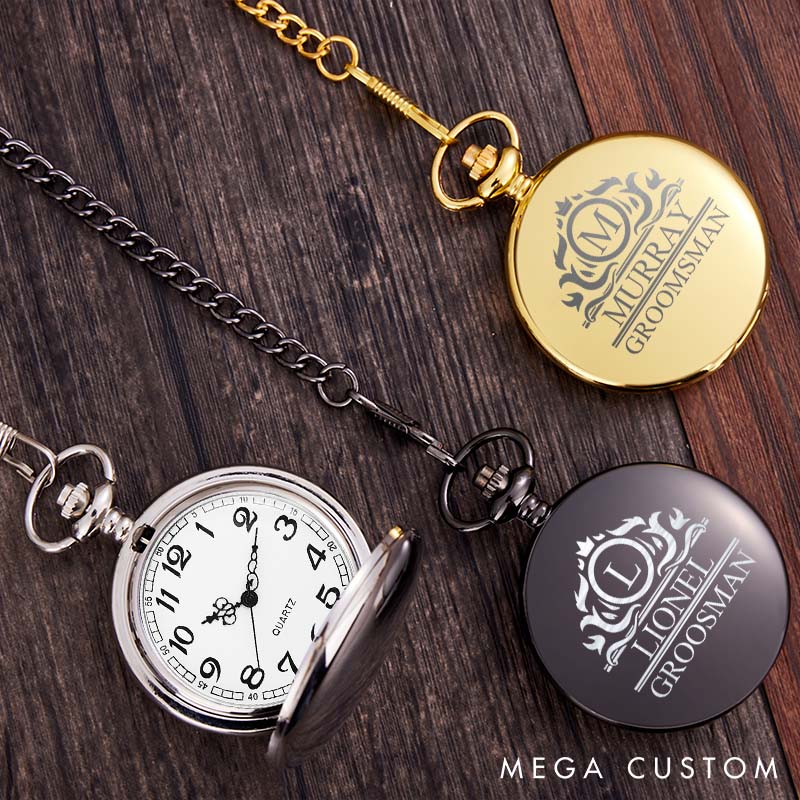 Personalized Classic Pocket Watch with Chain Custom Groomsmen Gift for Weddings Engraved Men’s Pocket Watch for Groom Groomsman