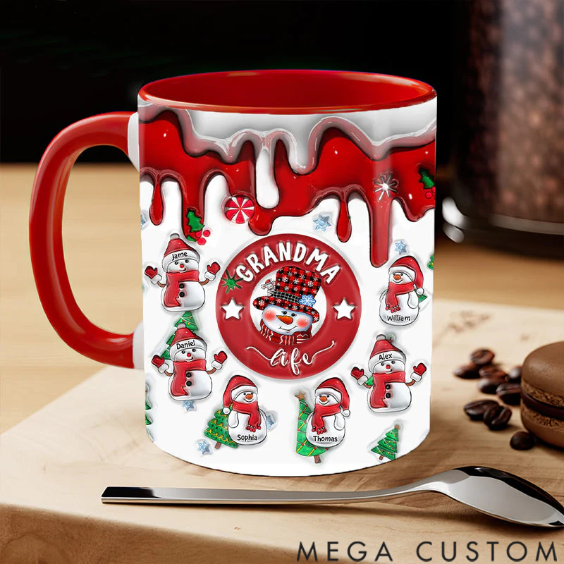 Personalized Custom 3D Inflated Effect Printed Mug - Grandma Life Snowman With Grandkids Mug