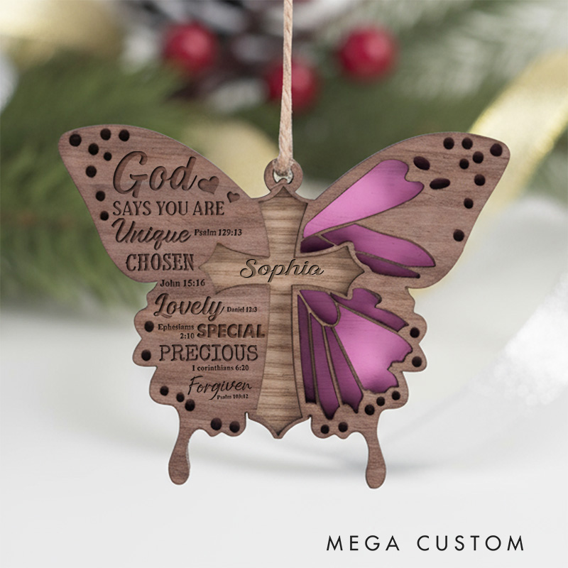 Personalized Bible Verse Butterfly Layered Wood Ornament with Name Religious Gift Faith Gift Home Decor for Christians
