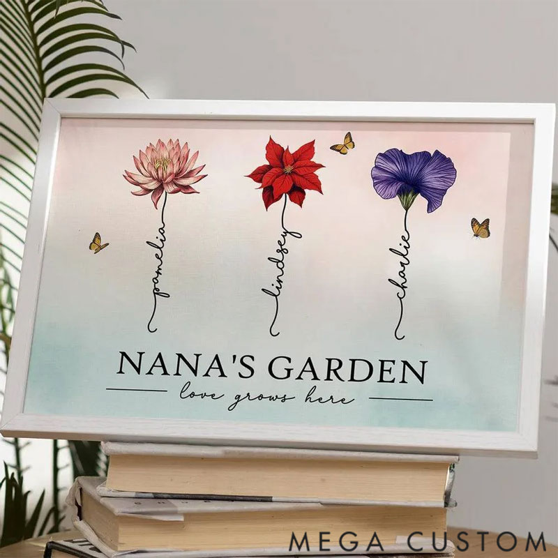 Personalized Grandma's Garden Love Grows Here Beautiful Birth Month Flower Gift For Grandma Mom Personalized Poster 