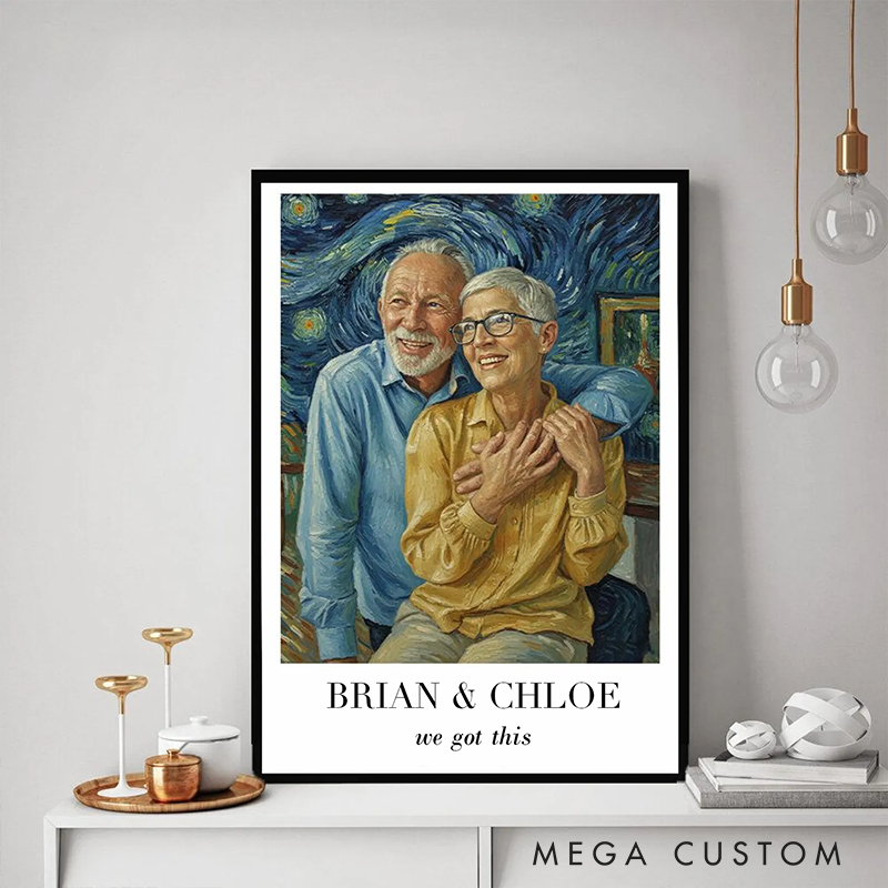 Personalized Photo Poster Wedding Anniversary Van Gogh Wall Art Anniversary Gift Unique Keepsake Gift for Husband Wife