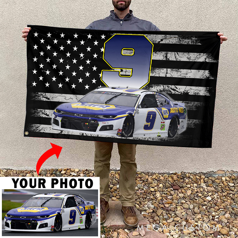 Personalized National flag Racing Banner Custom Racing Car Photo and Number Wall Hanging Gift for Racers and Racing Lovers