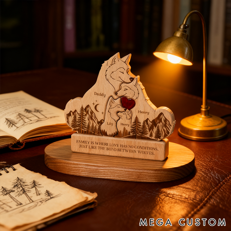 Personalized Wooden Wolf Family Puzzle Happy Wolf Family With Names