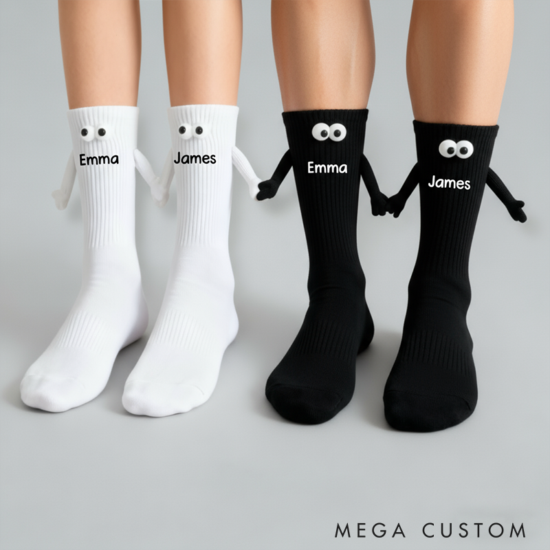 Personalized Couple Cute 3D Pop-out Eyes Socks Funny Magnetic Holding Hands Couple Socks for Lover