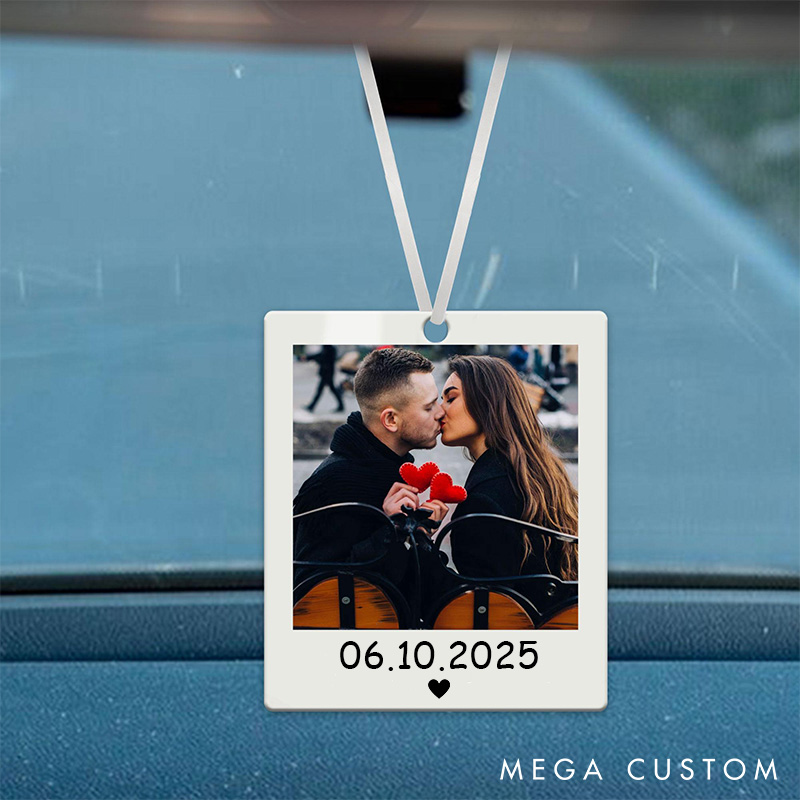 Personalised Couple Photo Car Ornament Acrylic Car Ornament with Couple Photo Drive Safe Ornament for Husband Boyfriend Couple Gift