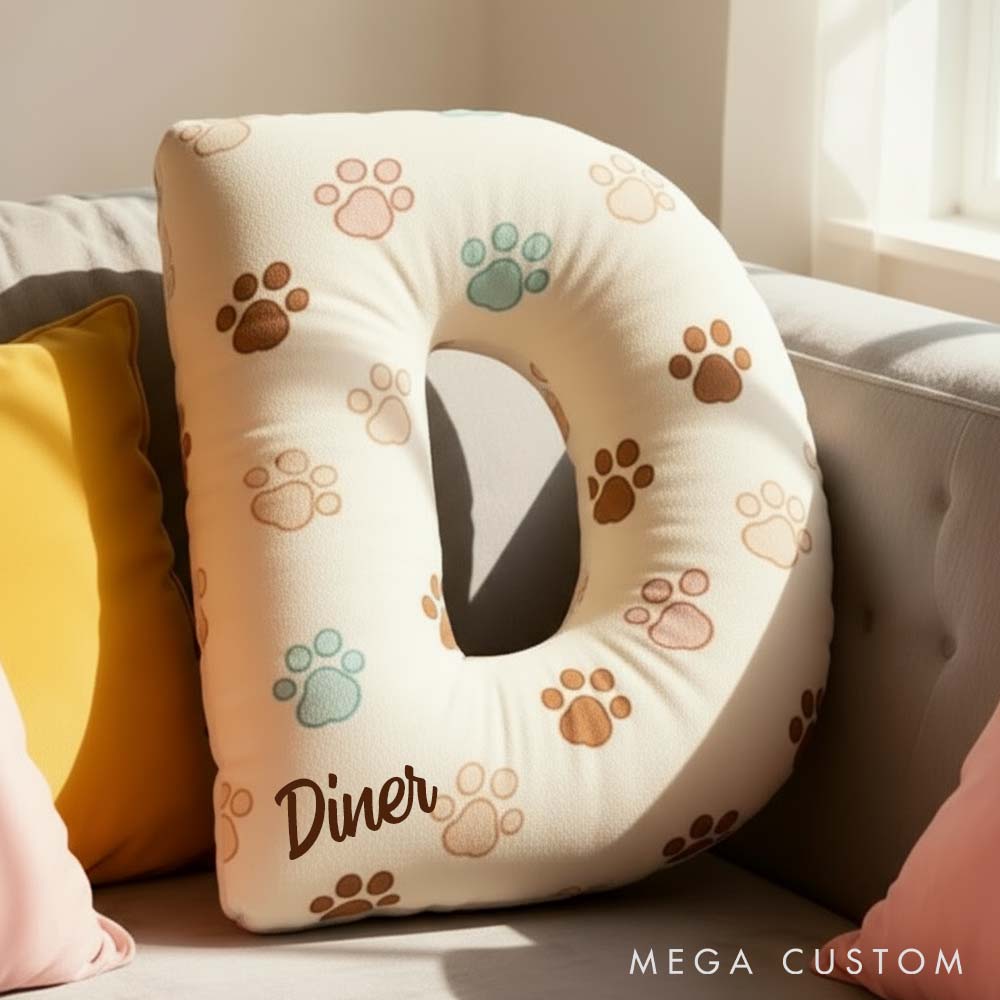 Personalized Pet Lover Letter Paws Pillow with Custom Name Design